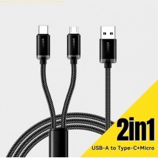 Кабель USB to Type-C + microUSB 2A Black