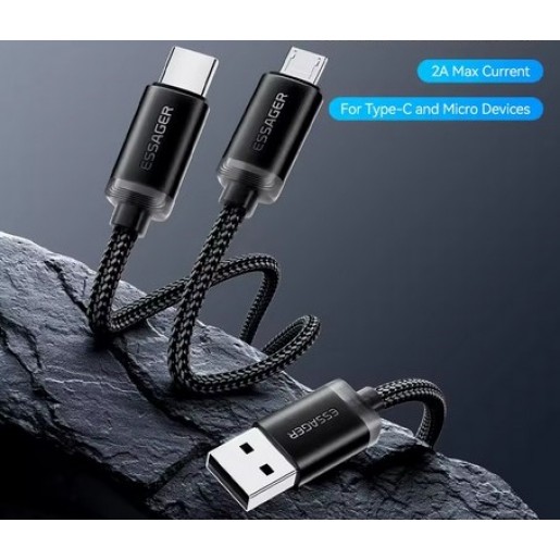 Кабель USB to Type-C + microUSB 2A Black
