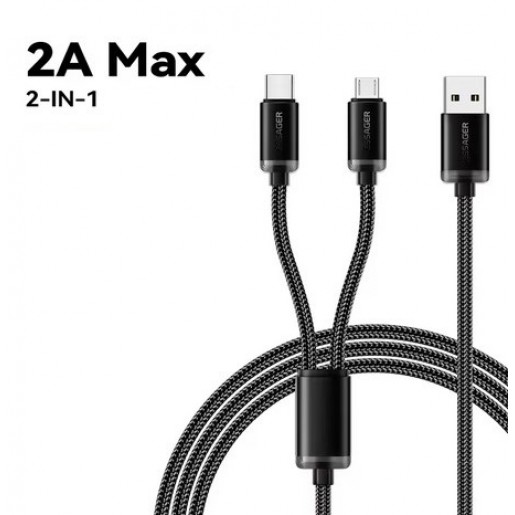 Кабель USB to Type-C + microUSB 2A Black