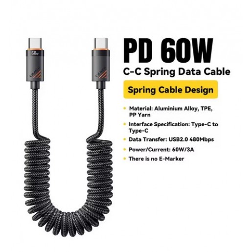 Кабель Essager USB Type-C to Type-C 60W (1.2m) Black