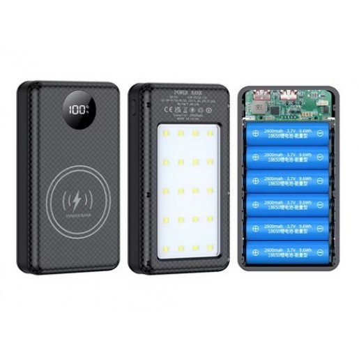 Повербанк з дисплеєм та ліхтарем 6x18650 (без акумуляторів) Black
