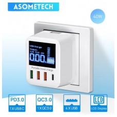 Зарядний пристрій Asometech 4xUSB та дисплеєм 40W