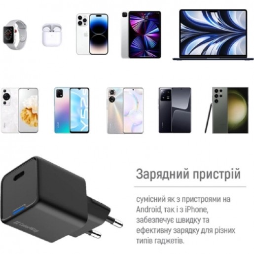Зарядний пристрій ColorWay GaN Mini 25W (CW-CHS052PD-BK) PD Port PPS USB-C Black