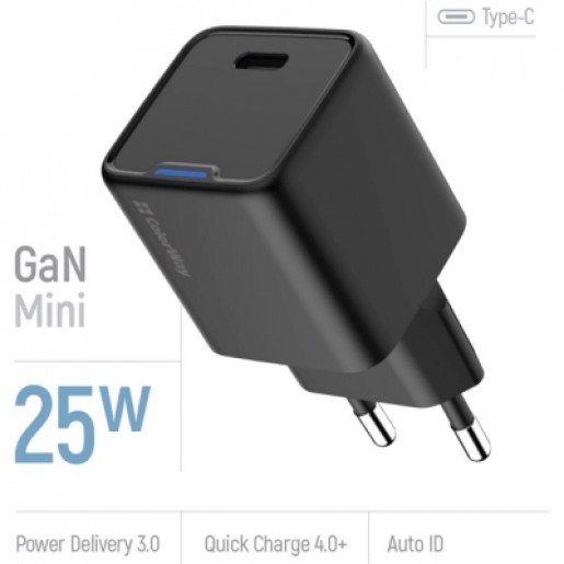 Зарядний пристрій ColorWay GaN Mini 25W (CW-CHS052PD-BK) PD Port PPS USB-C Black