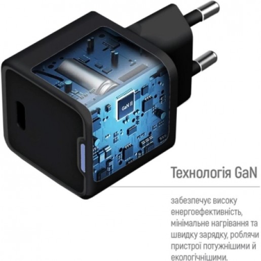 Зарядний пристрій ColorWay GaN Mini 25W (CW-CHS052PD-BK) PD Port PPS USB-C Black
