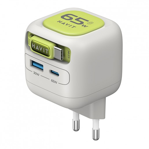 Зарядний пристрій Havit UC253 GaN 65W USB-A+USB-C + кабель USB-C White
