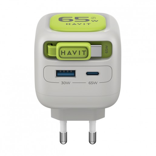 Зарядний пристрій Havit UC253 GaN 65W USB-A+USB-C + кабель USB-C White