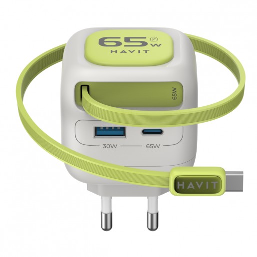 Зарядний пристрій Havit UC253 GaN 65W USB-A+USB-C + кабель USB-C White
