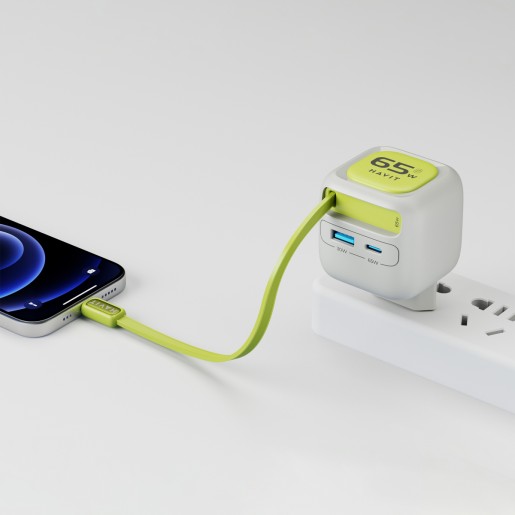 Зарядний пристрій Havit UC253 GaN 65W USB-A+USB-C + кабель USB-C White