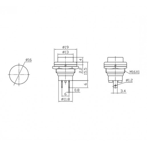 Кнопка без фіксації 12V на замикання, 2A, 2pin, Red