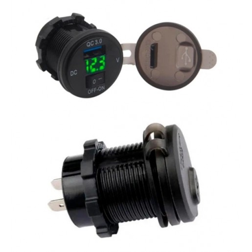 Автомобільний зарядний пристрій USB 12-24V QC3.0 LED Green з кнопкою