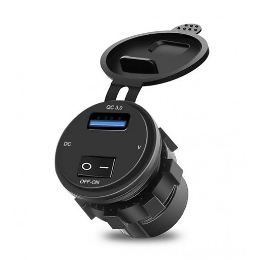 Автомобільний зарядний пристрій USB 12-24V QC3.0 LED Red з кнопкою