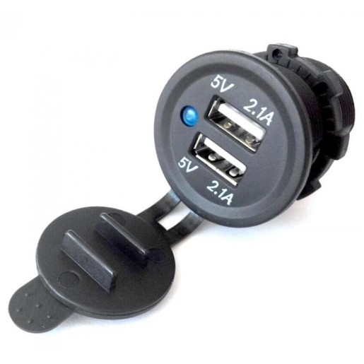 Врізний зарядний пристрій в авто USB 2.1+2.1А в прикурювач