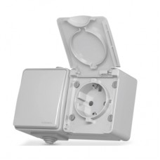 Блок розетка та одноклавішний вимикач Videx BINERA Gray IP65