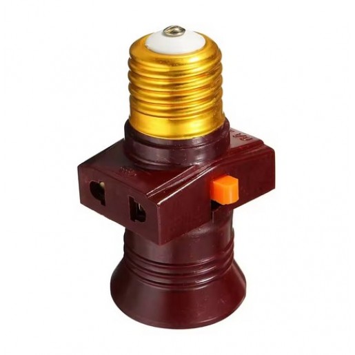 Перехідник з цоколя E27 на 2xUS/EU розетку з вимикачем