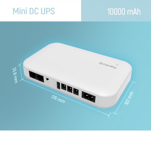 Джерело безперебійного живлення ColorWay UPS для роутера 10000mAh 21W DC 5V/9V/12V/24V (CW-PB100LI3WT)