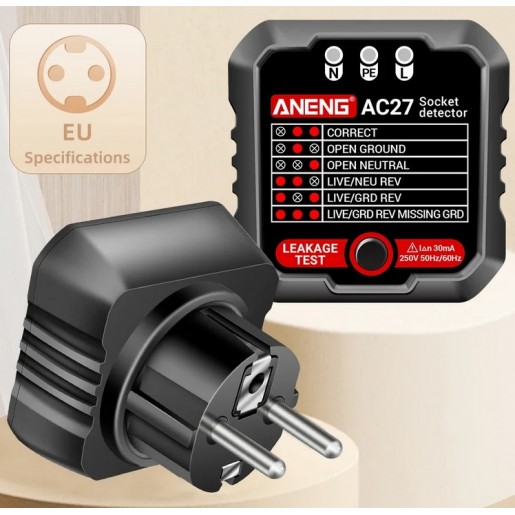 Тестер розеток цифровий AC27 (220V) Black