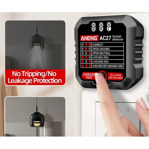 Тестер розеток цифровий AC27 (220V) Black