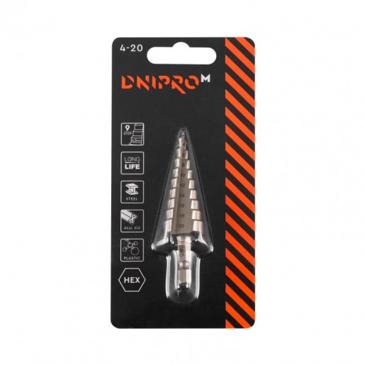 Свердло Dnipro-M P6M5 ступінчате, шестигр. хвостовик 4-20 мм