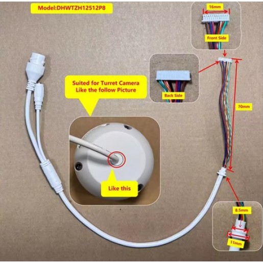 PoE кабель для IP камери з роз'ємами та гермоковпачком, 8-жильний, білий