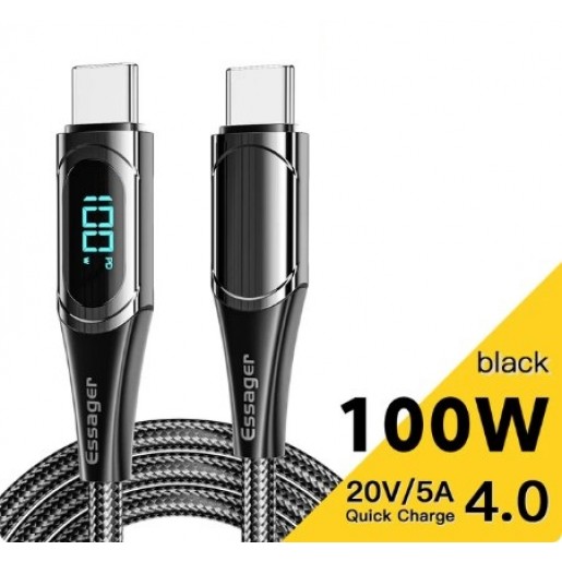 Кабель Essager USB Type-C to Type-C 5A Fast Charging Black