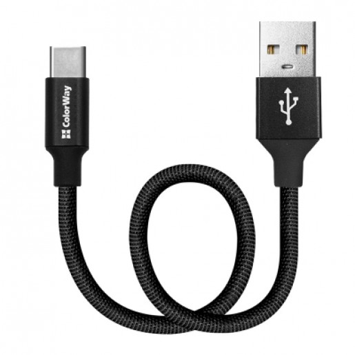 Кабель USB 2.0 to Type-C ColorWay 0,25m Black